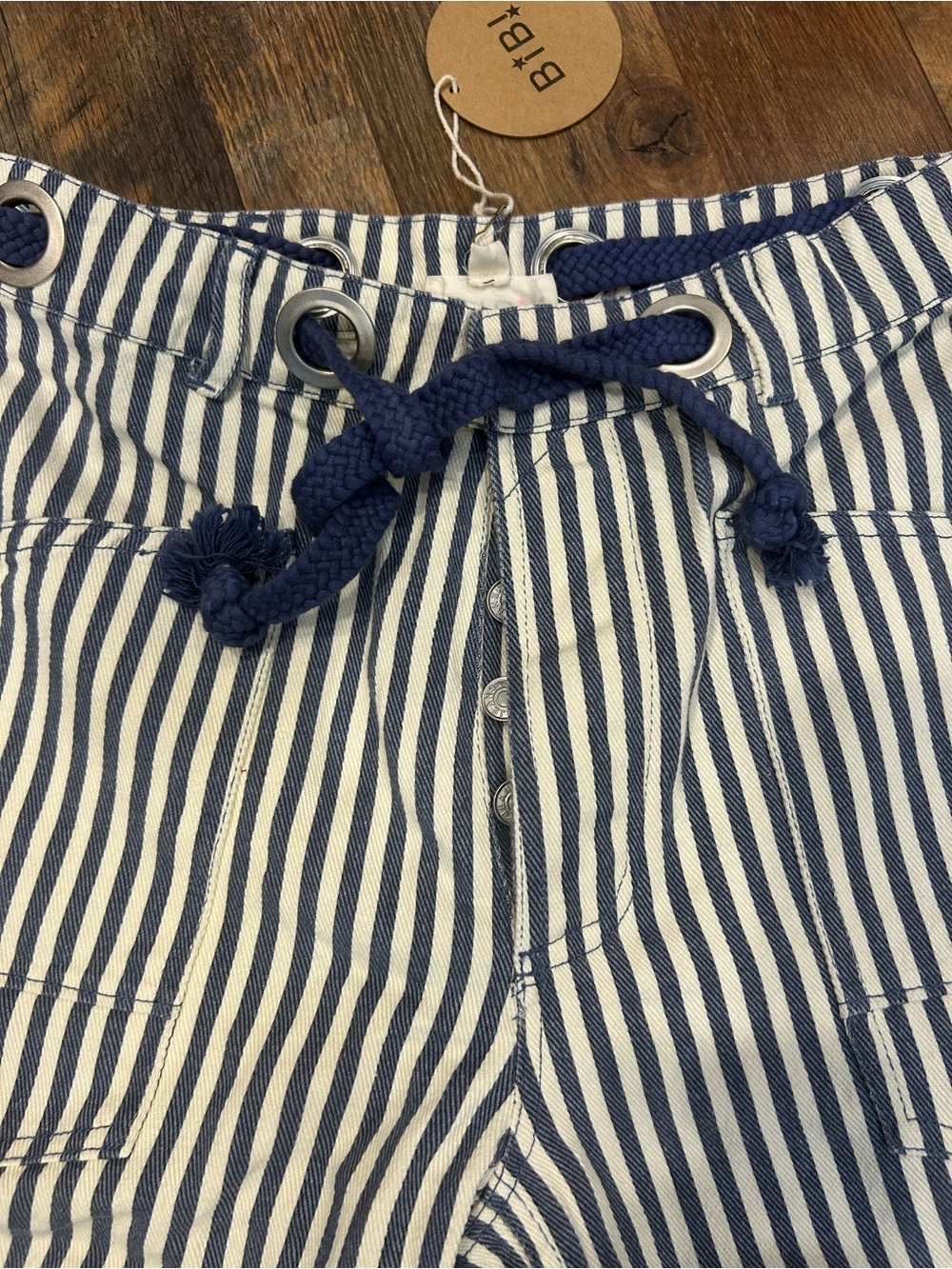 Bibi Striped Blue & White Casual Drawstring Pants - Picture 5 of 6